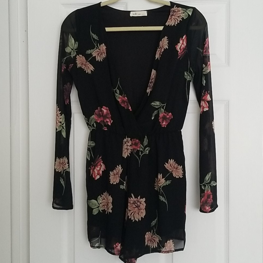 Black Floral Deep-V Romper